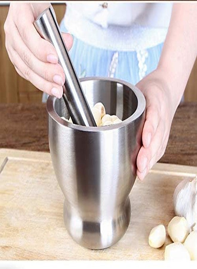 TRAY Kitchen Bright Stainless Steel Mortar and Pestle Set Kitchen Khalbatta Okhli Khal Musal Dasta Ural Kundi Sota Kharal Masher Set Spice Grinder Small Size - Image 1